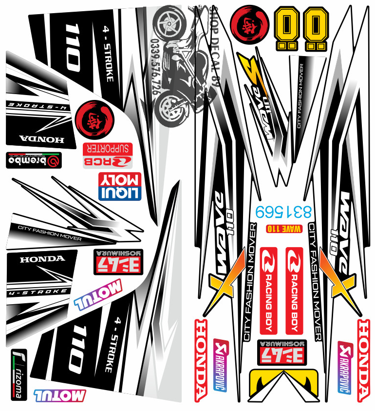 Tem Rời WAVE ALPHA 110 Chữ X ĐEN TRẮNG MÃ 831569 (Tem 3 Lớp Chống Bay Màu)
