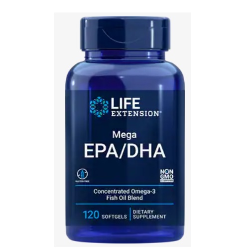 Viên dầu cá Bổ sung EPA/DHA hỗ trợ sức khỏe tim mạch & não bộ giúp tăng cường trí não, hỗ trợ trị mỡ máu, bổ mắt Mega EPA/DHA Life extension 120 viên