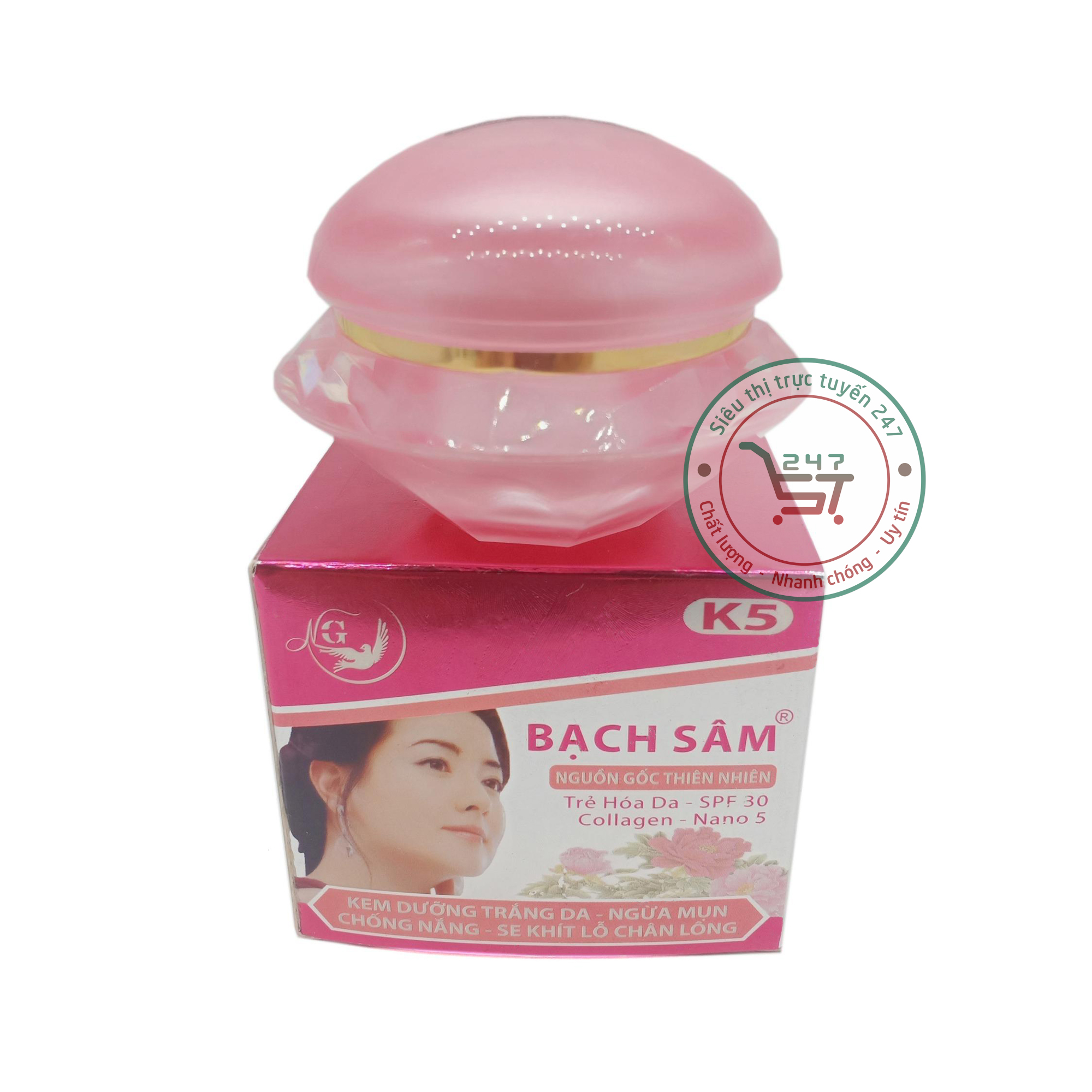 Kem dưỡng Trắng da mặt Ngừa mụn Chống nắng Se khít lỗ chân lông Bạch Sâm K5 25g (Tím Xám)