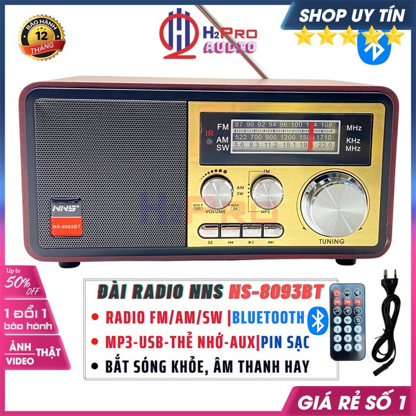 Đài FM Radio Bluetooth NS8093BT Công Nghệ Nhật, Loa Nghe Nhạc Cao Cấp, Radio FM/AM/SW-Usb-TF, Có Điều Khiển-H2Pro Audio