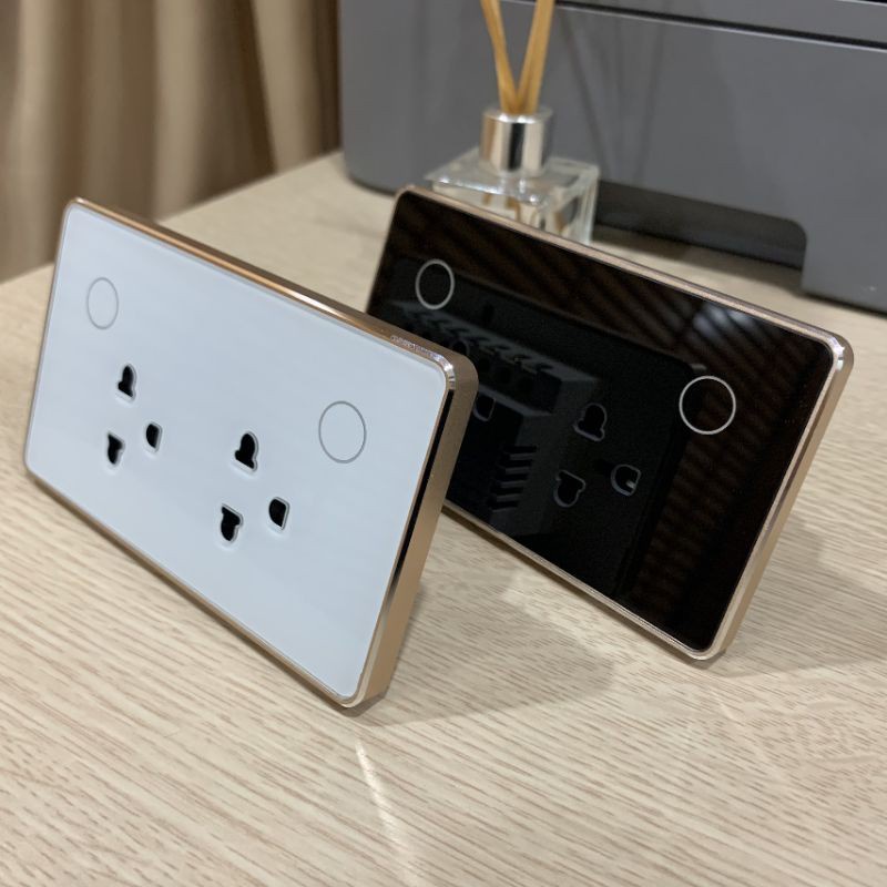 Ổ Cắm Wifi Viền Vàngtuya Âm Tường Chữ Nhật Điều Khiển Từ Xa