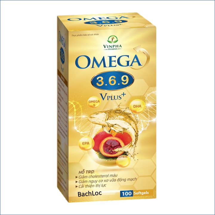 Viên dầu cá Omega 3 6 9 Vplus Bổ não, sáng mắt, khỏe mạnh tim mạch - Hộp 100 viên
