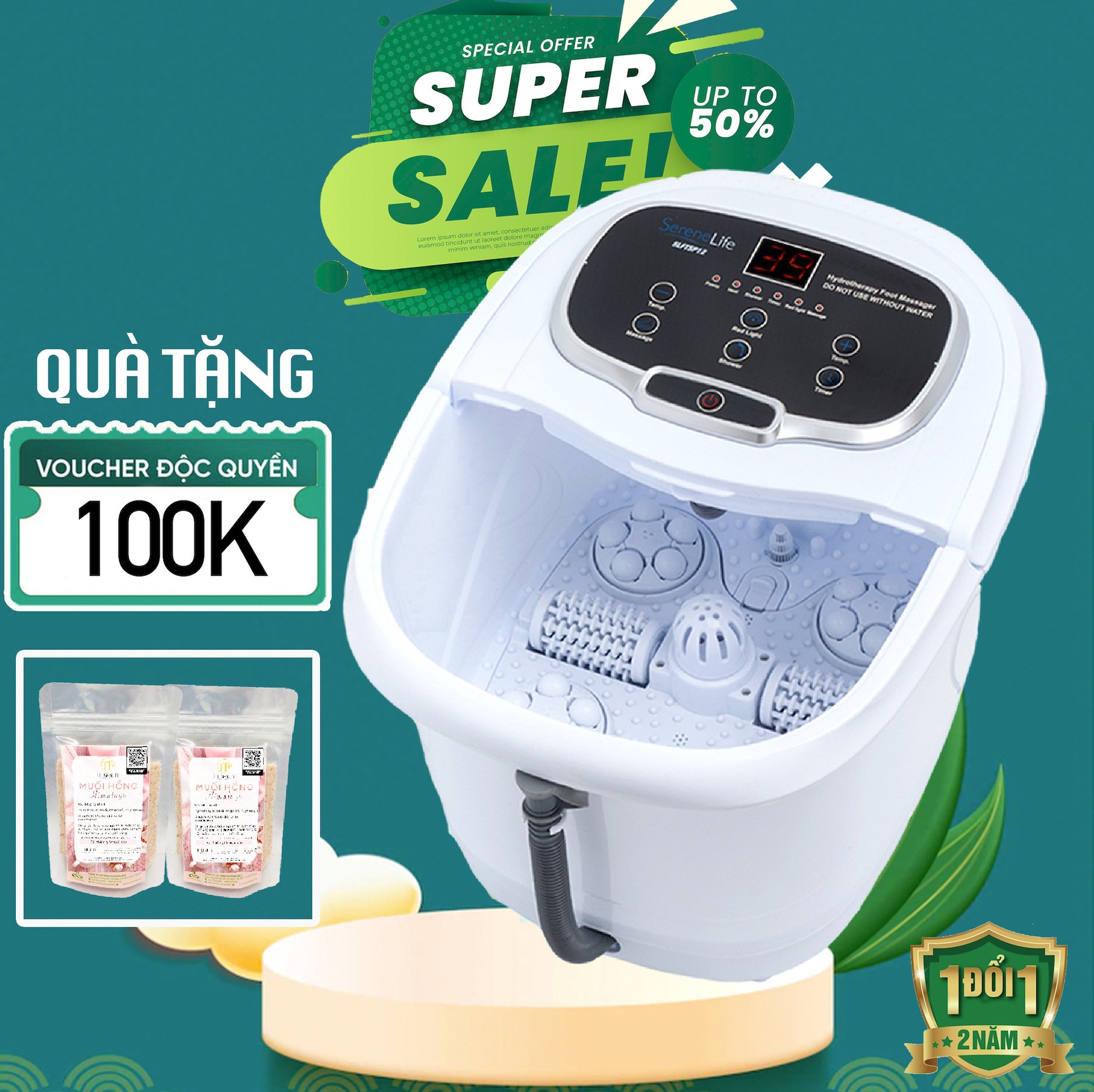 Bồn Ngâm Chân, masssage Chân SereneLife SL12, Máy chậu ngâm chân masssage xiaomi nước nóng tặng kèm quà tặng