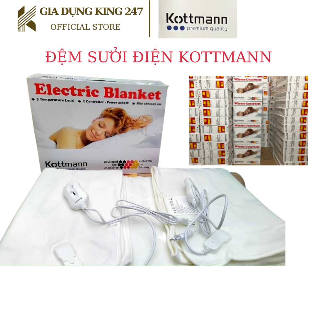 Nệm sưởi điện,  Đệm sưởi điện Kottmann, kích thước 187cm x 143cm -Hàng chính hãng-Bảo hành 12 tháng