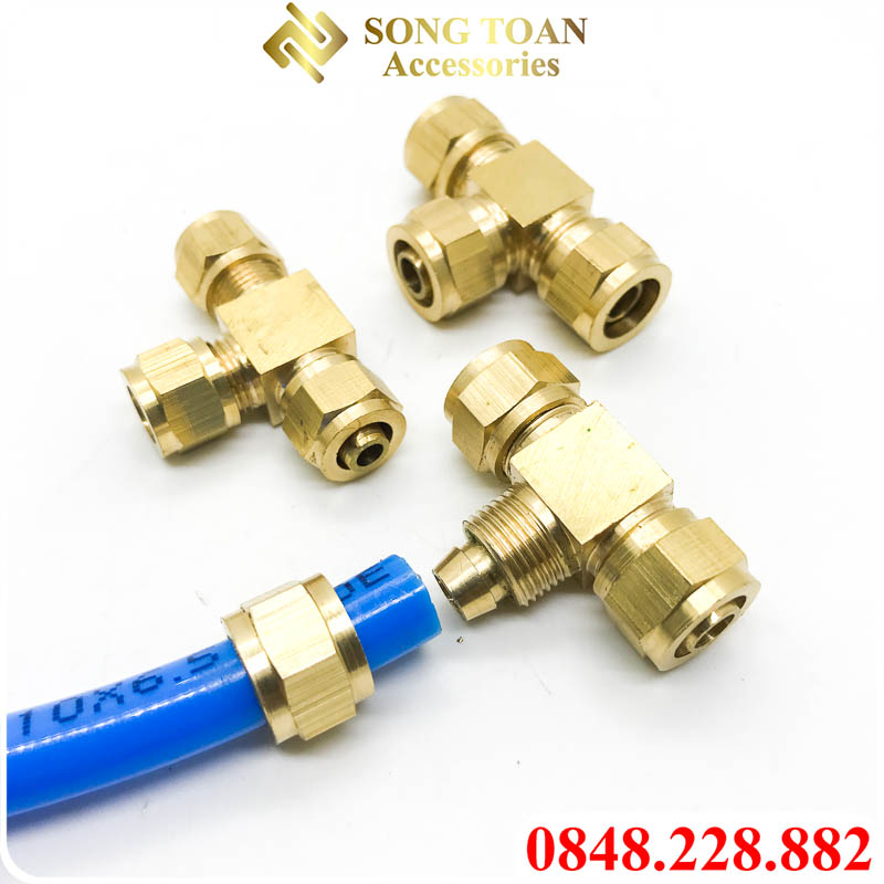Tê cắm ống, tê ba đầu cắm ống siết nón mềm nhanh khí nén, pu