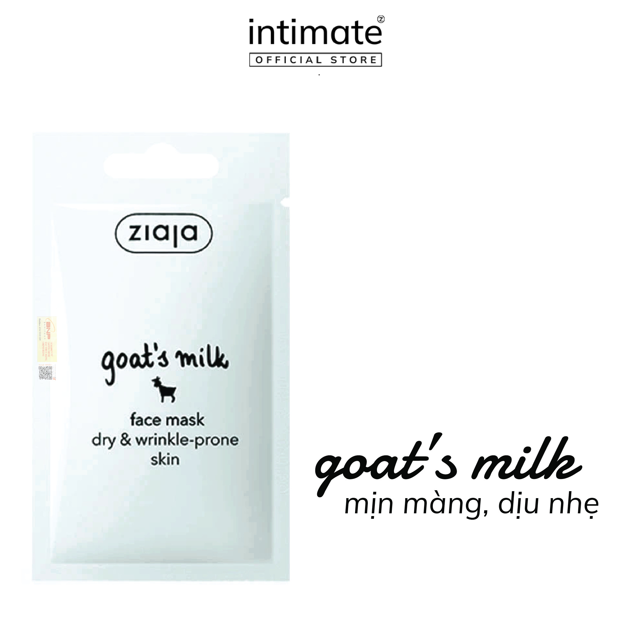 Mặt Nạ Dưỡng Da Chống Lão Hóa Goat's Milk Face Mask ZIAJA BANIPHAR Giúp Dưỡng Ẩm, Giảm Nhăn Chiết Xuất Sữa Dê Gói 7ml