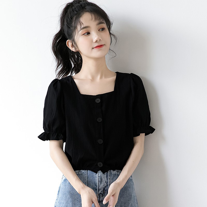 [HCM]Áo Sơ Mi Cổ Vuông Form Ngắn