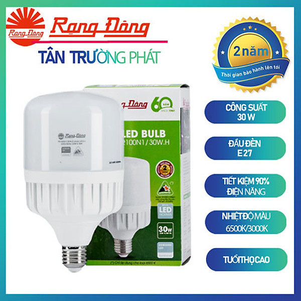 Bóng đèn led bulb trụ 30w,40w,50w rạng đông, bub bulb siêu sáng tiết kiệm điện, bảo hành 2 năm, model: tr100n1/30w/40w/50w