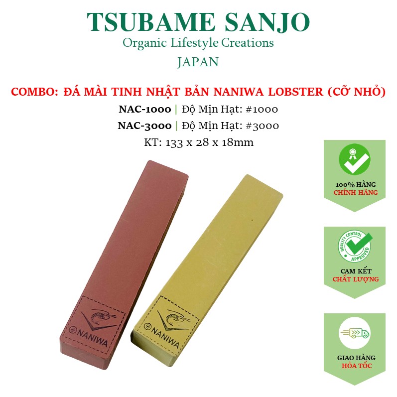 Đá mài nhật bản naniwa mặt trung/mặt tinh - mài bén/siêu bén cỡ nhỏ nac: #1000 & #3000 | kích thước 133x28x18mm | độ sắc bén cao - tsubamesanjo japan shop