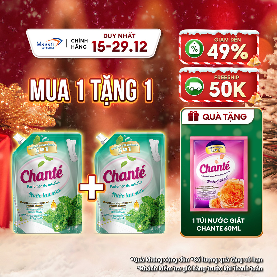  15.12-29.12 Voucher 18% CHO ĐƠN TỪ 159K  Combo 2 Nước lau sàn cao cấp 6 trong 1 Chanté hương Bạc Hà túi x 3.4kg 