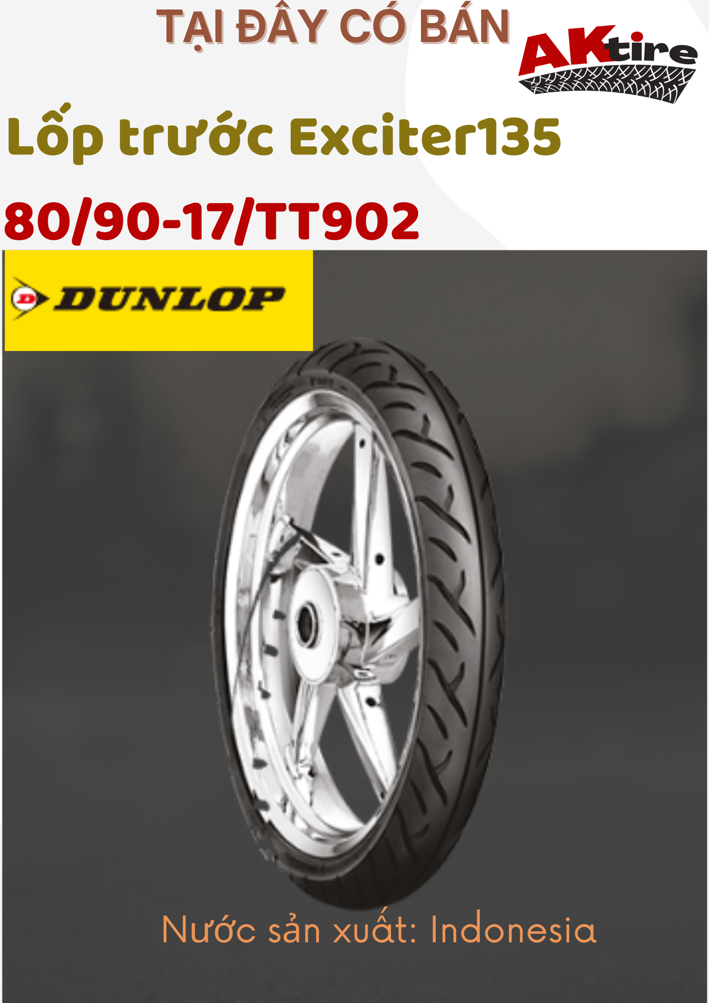 Lốp dunlop 80/90-17 dành cho bánh sau các xe dòng phổ thông: sirius, wave rs....