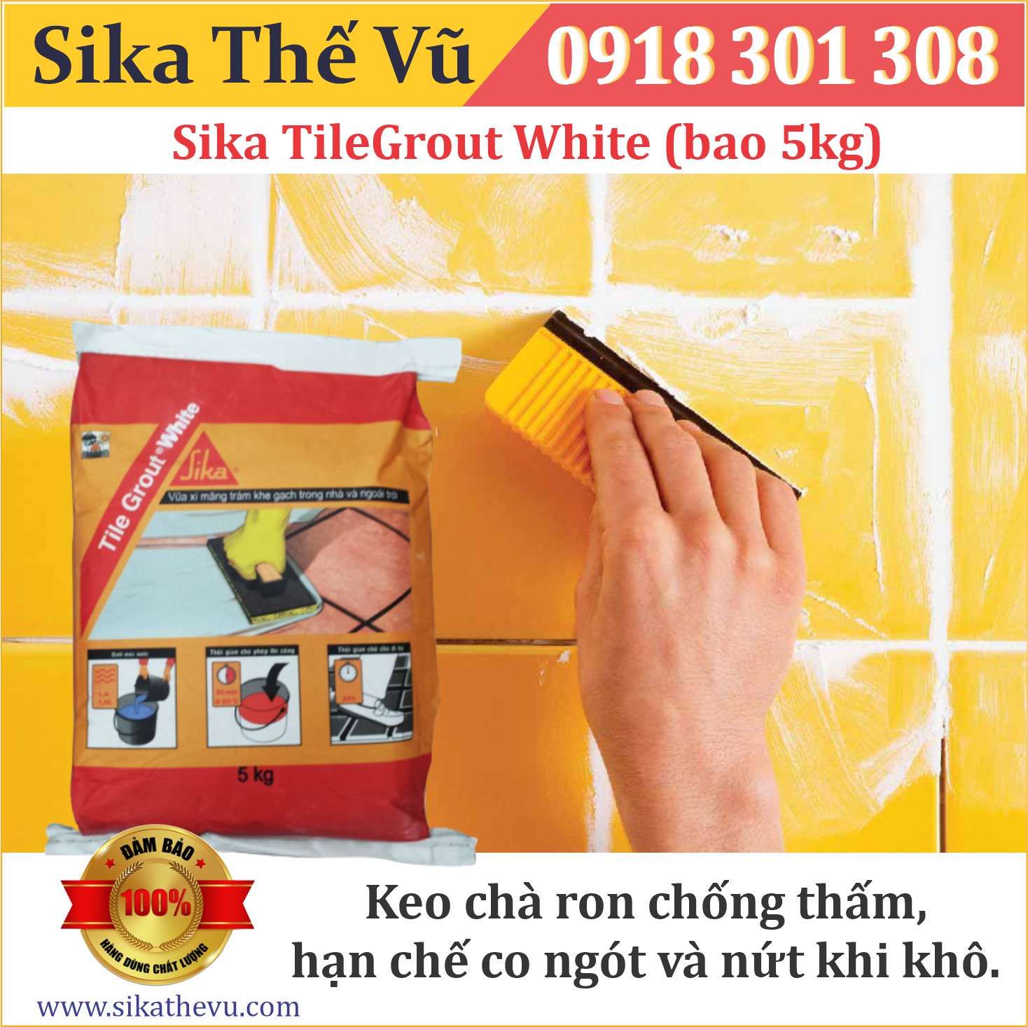 Keo chà ron chống thấm sử dụng trong nhà và ngoài trời _ Sika TileGrout White (Bao 5kg) _ SIKA THẾ VŨ
