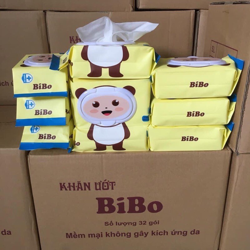 Khăn giấy ướt BIBO thùng 30 gói không mùi, giấy khô thoáng