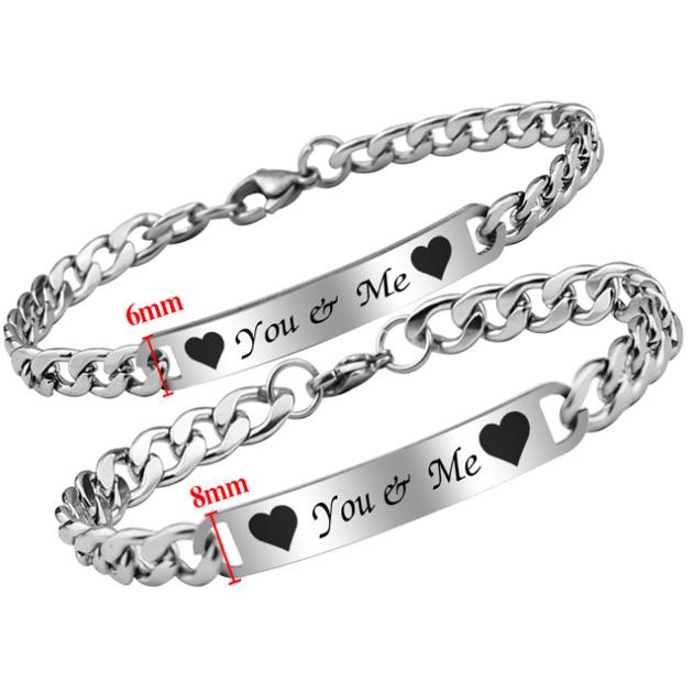 Vòng tay cặp đôi inox You and Me Chữ màu xám