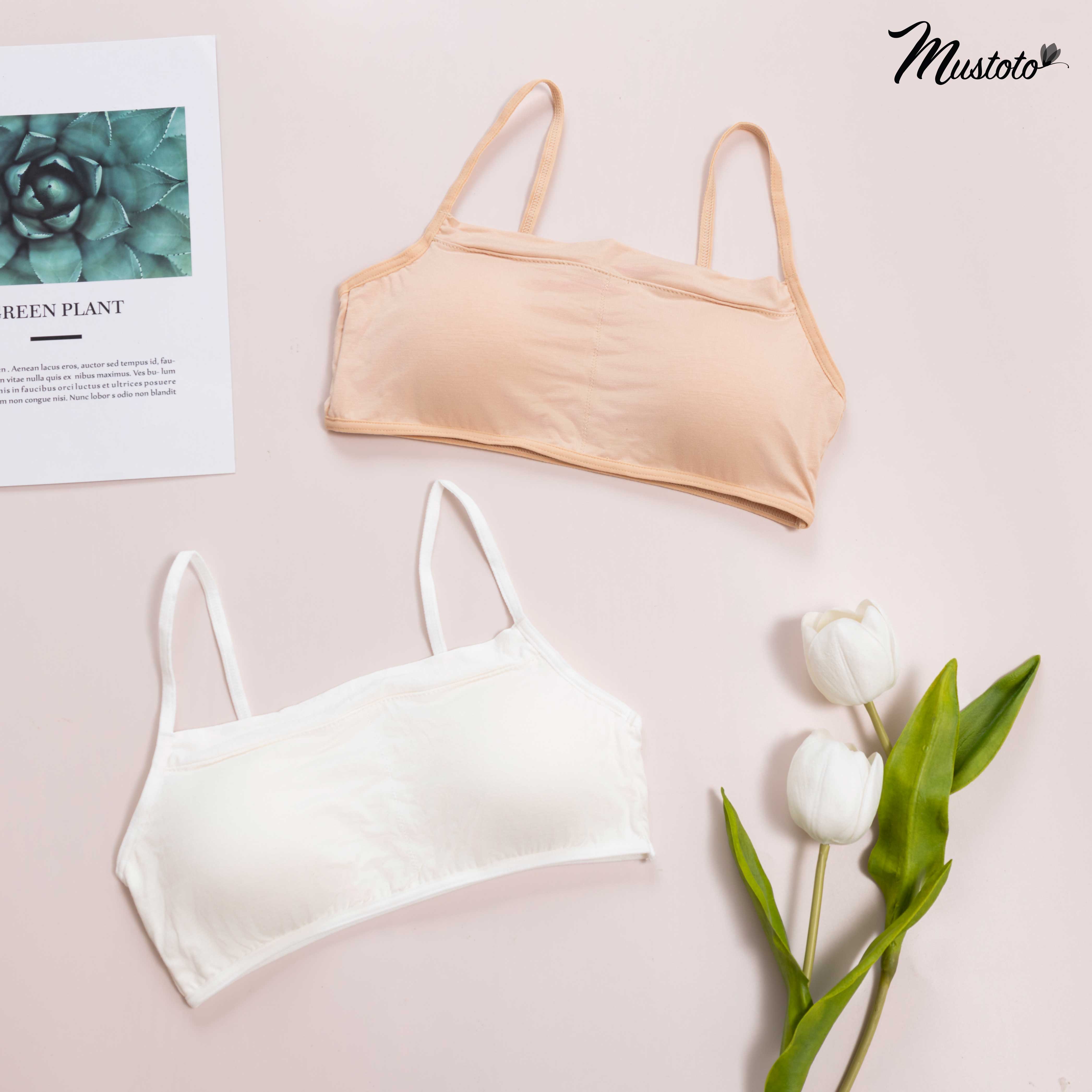 Combo 2 áo bra nữ cotton 2 dây da, trắng