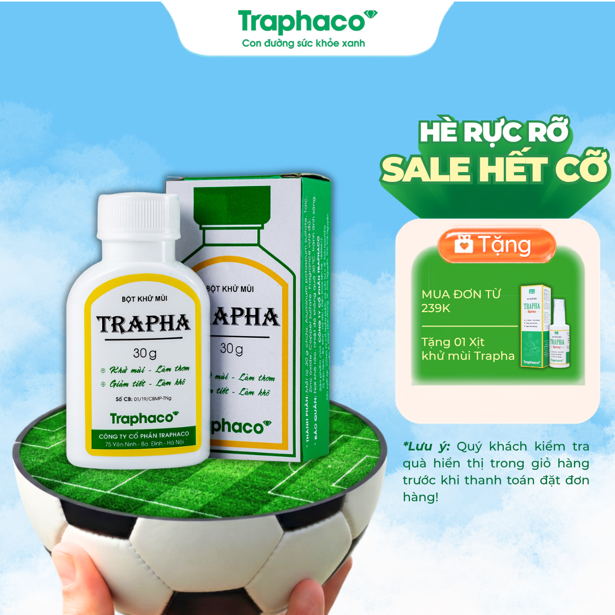 (Combo 2-5)Mỹ Phẩm Bột Khử Mùi Trapha Traphaco Hỗ Trợ Khử Mùi Hôi Chân, Hôi Nách Và Giảm Tiết Mồ Hôi - Hộp 30g