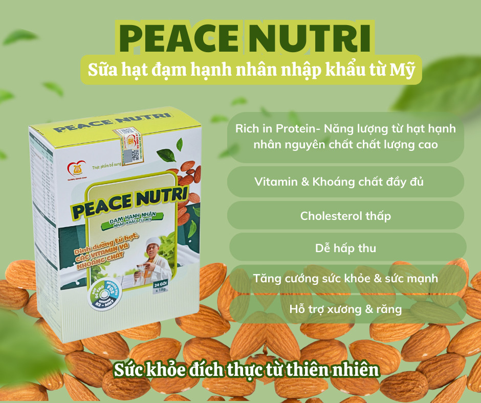 PEACE NUTRI - Sữa hạt đạm hạnh nhân nhập khẩu từ Mỹ hộp giấy 350g