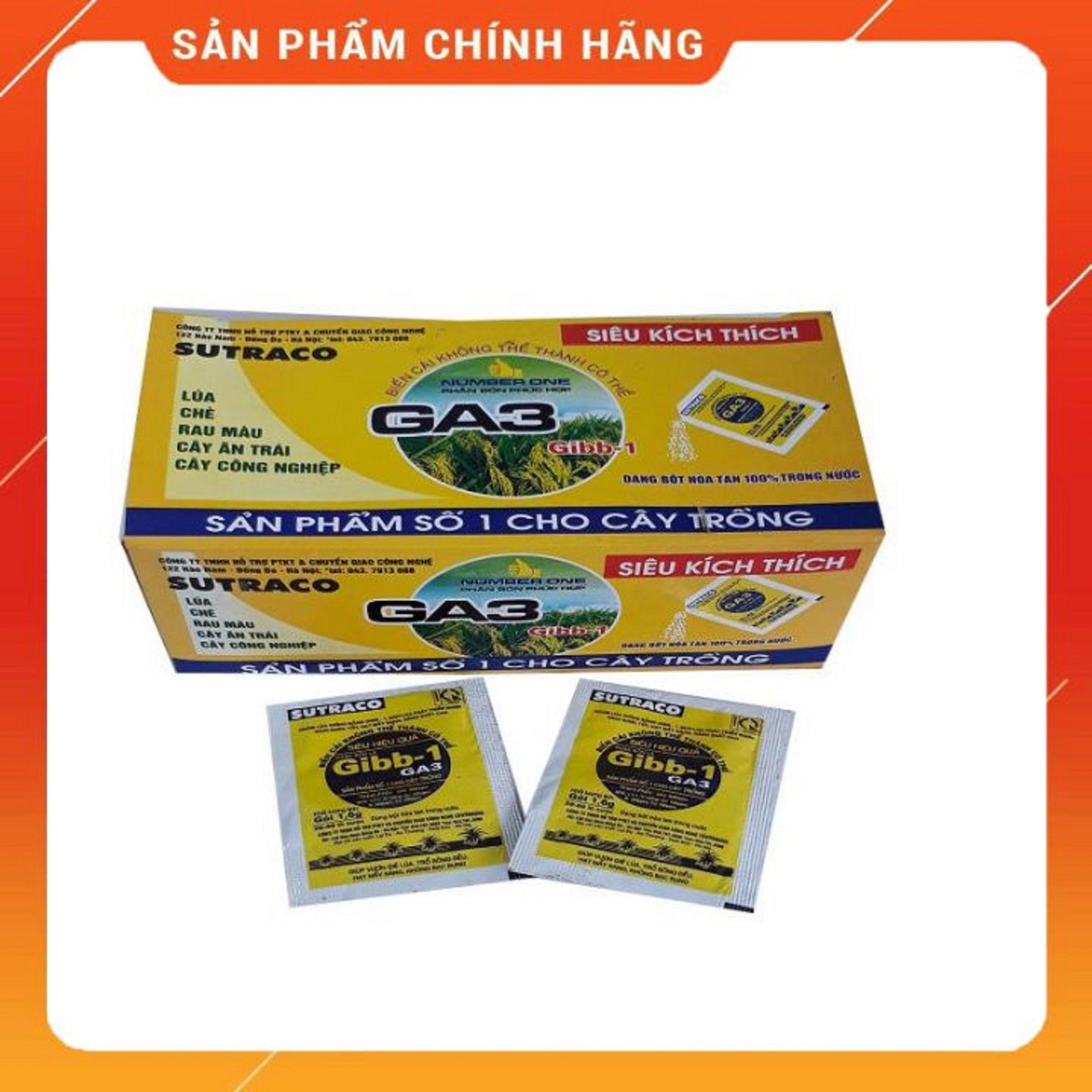 Combo 2 gói Gibb-1 GA3 siêu kích thích tăng trưởng cây trồng. Dạng bột hòa tan 100% trong nước