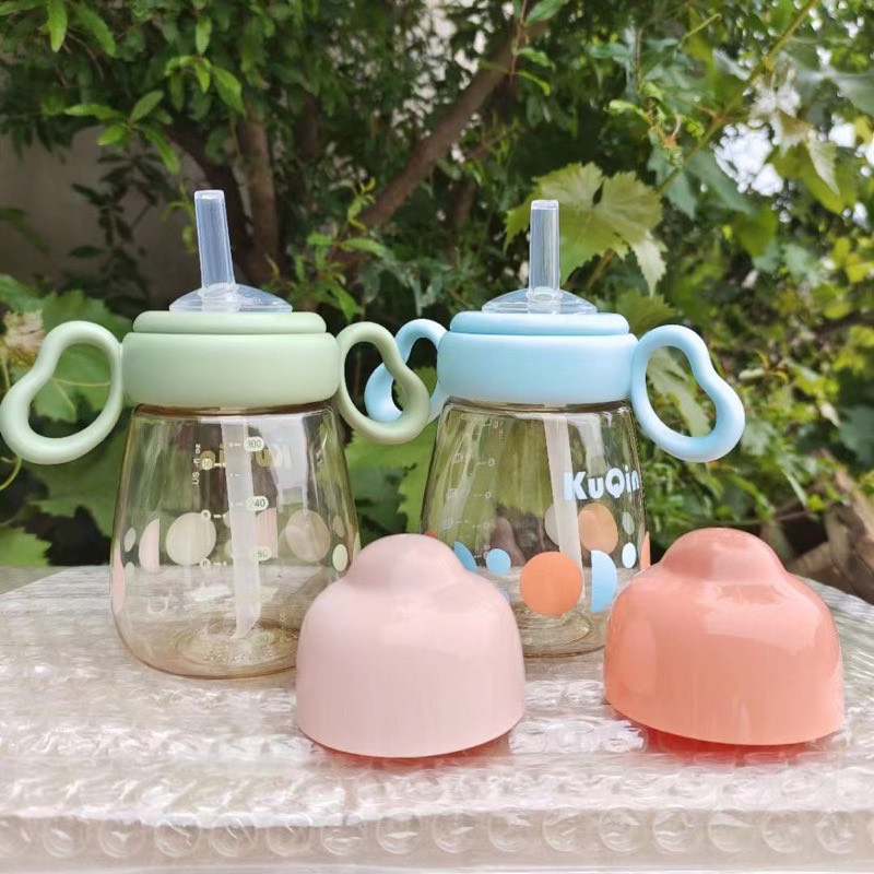 (tặng núm ) Bình sữa cổ rộng PPSU KuQin 300ml núm thế hệ 3 điều chỉnh khớp ngậm ( tặng kèm tay cầm)