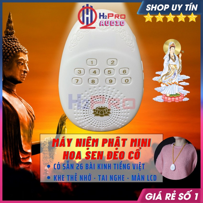 Máy niệm phật mini đeo cổ hoa sen có khe thẻ nhớ, máy nghe pháp cao cấp âm thanh to rõ hình vuông/giọt nước-h2pro audio
