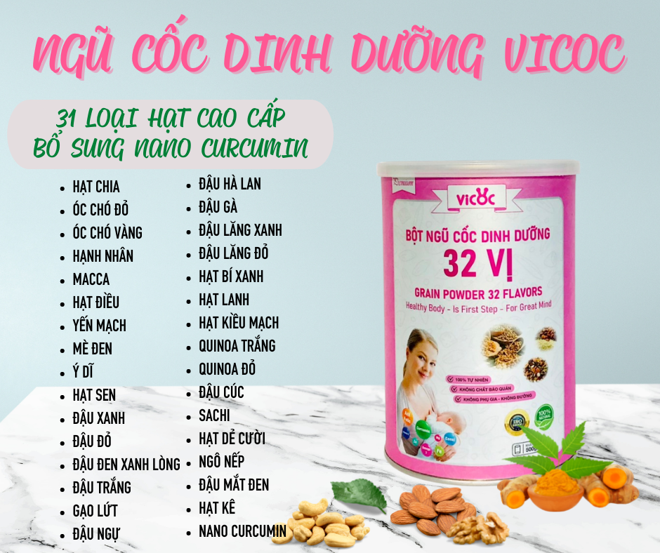 Ngũ cốc lợi sữa 32 vị - bổ sung nano curcumin, lợi sữa , sữa đặc hơn