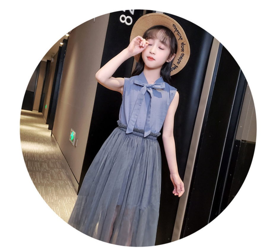 Váy công chúa bé gái 💖 Váy công chúa cao cấp, áo sát nách, cổ thắt nơ, chân váy lưới phong cách Hàn Quốc