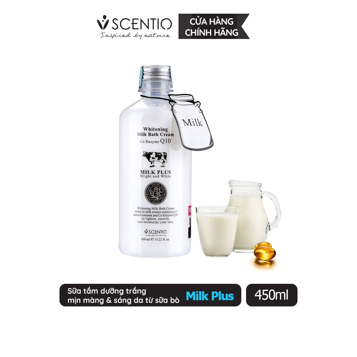 Sữa tắm dưỡng trắng và trẻ hoá da Scentio Milk Plus 450ml