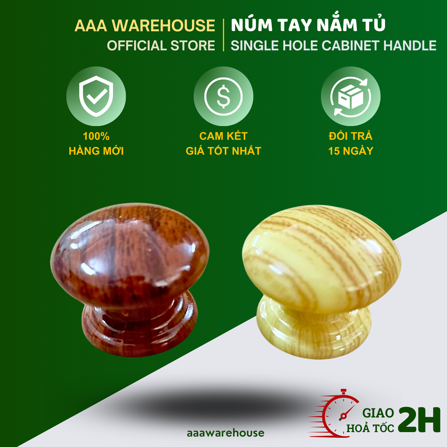   302 324  Núm nhựa TO giả gỗ cao cấp kèm ốc núm tròn bắt cửa tủ ngăn kéo 