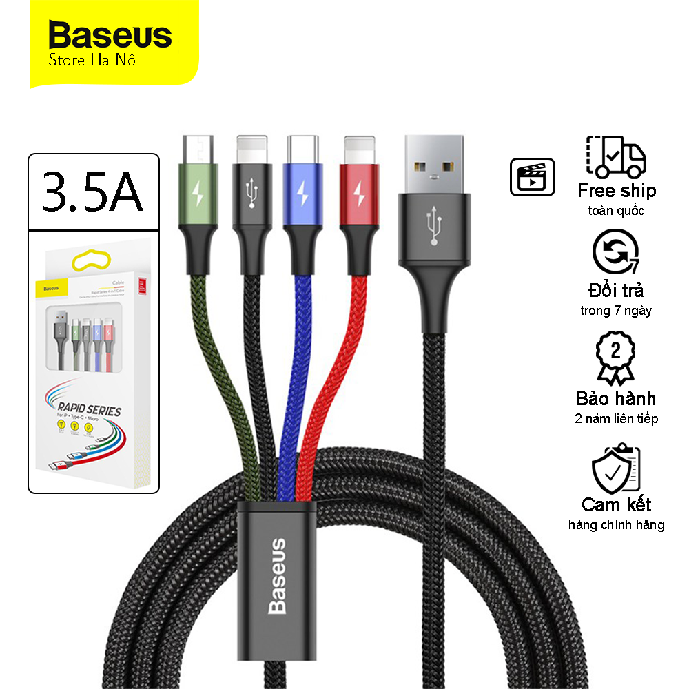 Dây Cáp Sạc Baseus Cổng USB Type-C 4 Trong 1 dây sạc nhanh 3.5A Cho iPhone 11 XR Cáp sạc nhanh 4in1 Samsung S10 Huawei P30 Mate 30