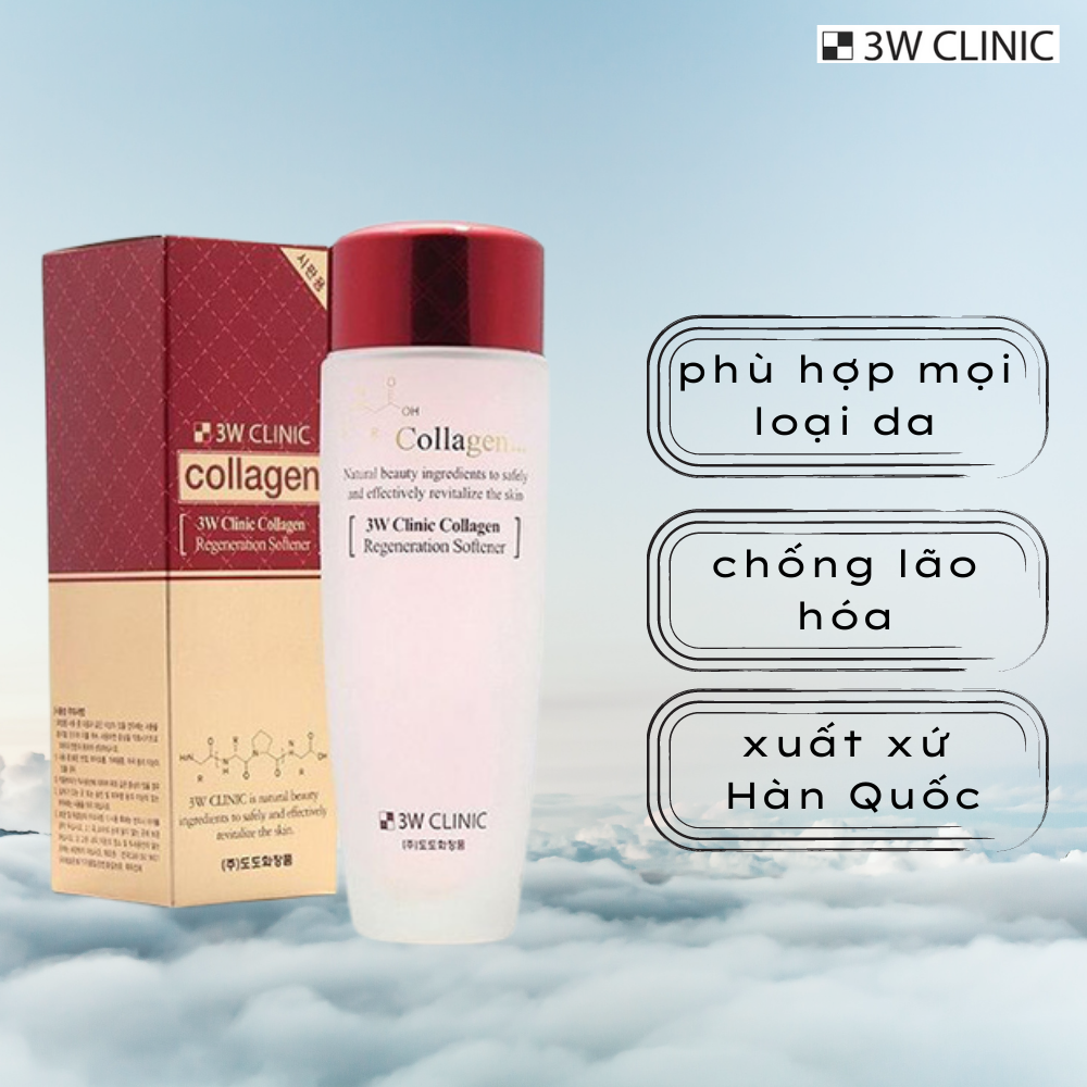 Nước Hoa Hồng Dưỡng Trắng Da Chống Lão Hóa 3W Clinic Collagen Regeneration Softener 150ml