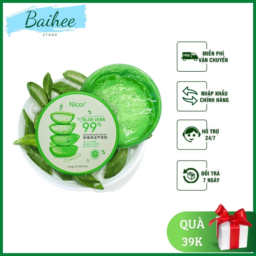 [FREESHIP] Gel lô hội Nicor Aloe Vera 99% 300ml dưỡng ẩm và phục hồi da cháy nắng - Baihee