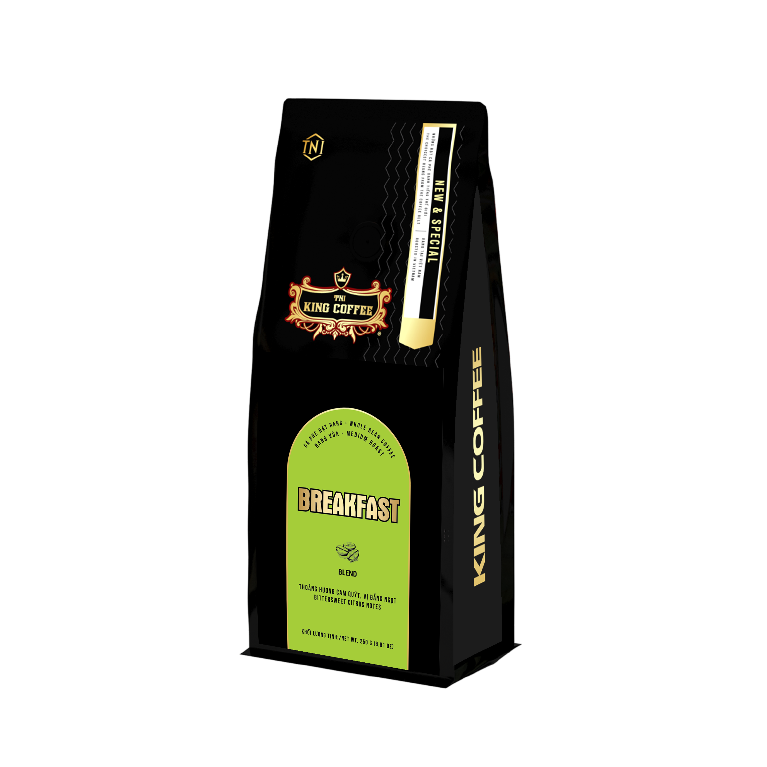 Cà phê hạt rang King coffee Breakfast Blend Whole Bean coffee- Túi  250gr