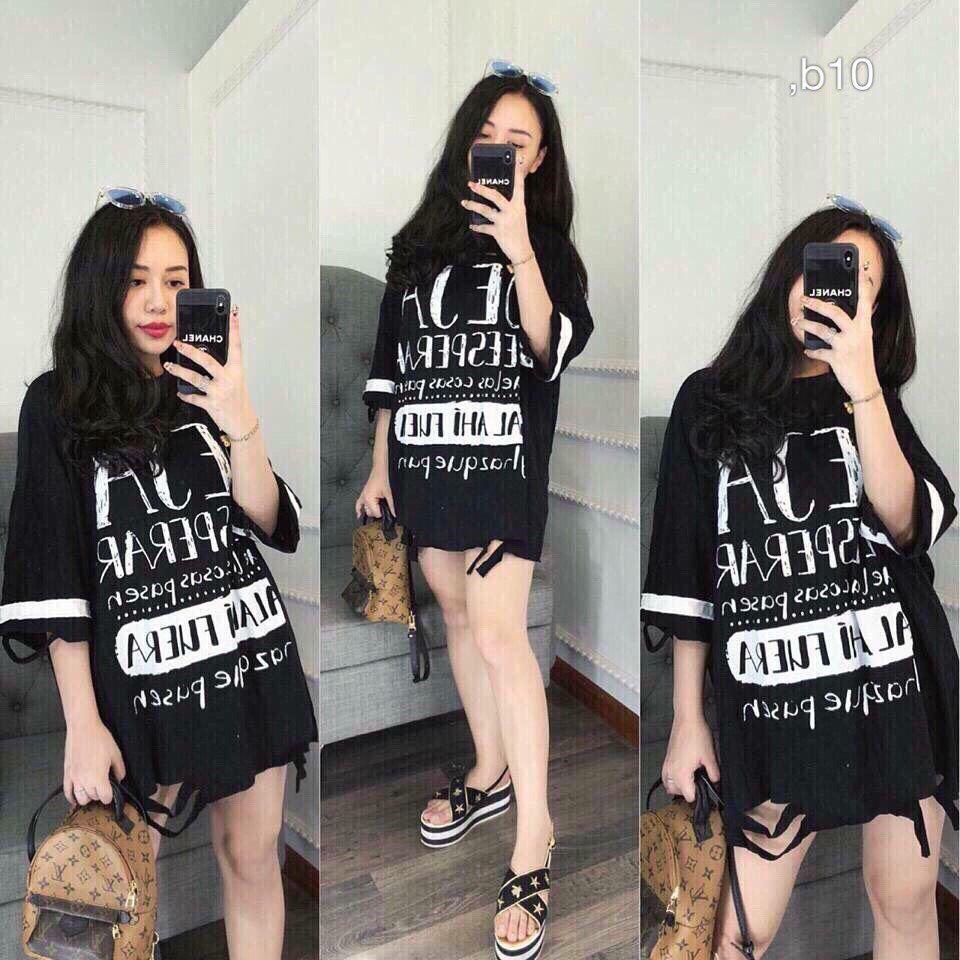Áo thun tay lỡ in chữ Deja phong cách năng động, freesize dưới 55 kí 1142A15B1