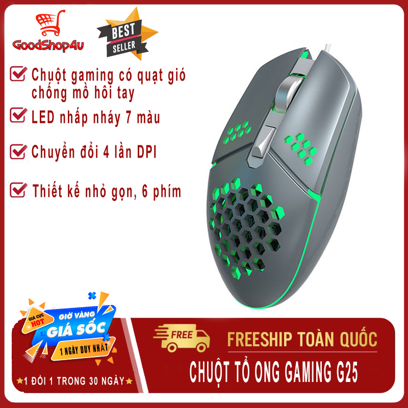 Chuột Gaming có dây ZeroDate G25, chuột tổ ong siêu nhẹ, quạt làm mát chống mồ hôi tay, 6 nút, 2000 DPI