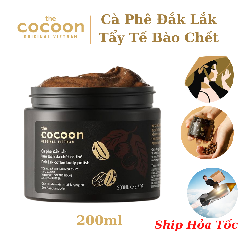 Tẩy tế bào chết cà phê Đăk Lăk cocoon 200ml, làm sạch da chết toàn thân
