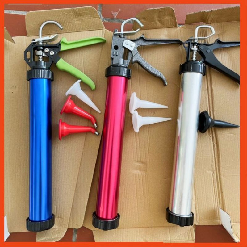 Súng bắn keo xúc xích tự ngắt,hợp kim nhôm tặng 3 đầu vòi bơm keo, dùng cho keo dạng túi, keo lọ apollo