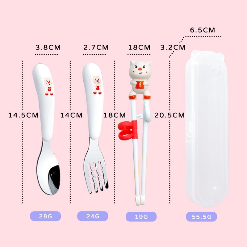 Sét thìa nĩa đũa cho bé tập gắp ,tập xúc có hộp đựng