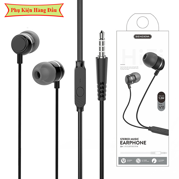 " Tai nghe nhét tai Sendem V11" có Mic jack 3.5 âm thanh Chuẩn, Trong trẻo dành cho tất cả các dòng điện thoại