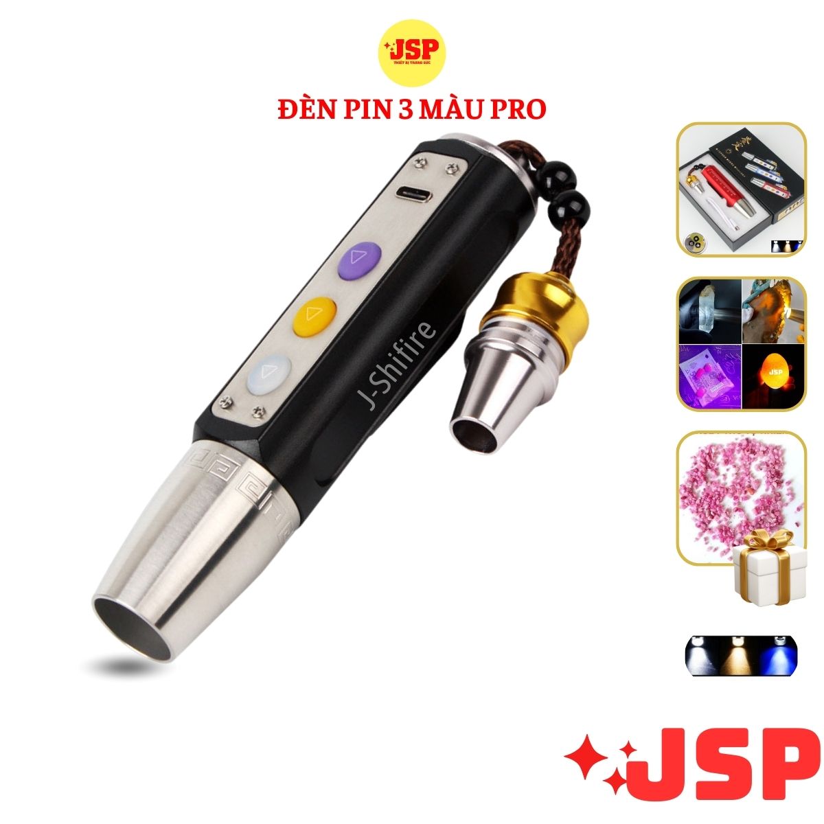 Đèn soi cua đèn soi đá quý siêu sáng PRO 3 màu sạc điện ánh sáng mạnh đèn soi tiền giả tem xe JSP.