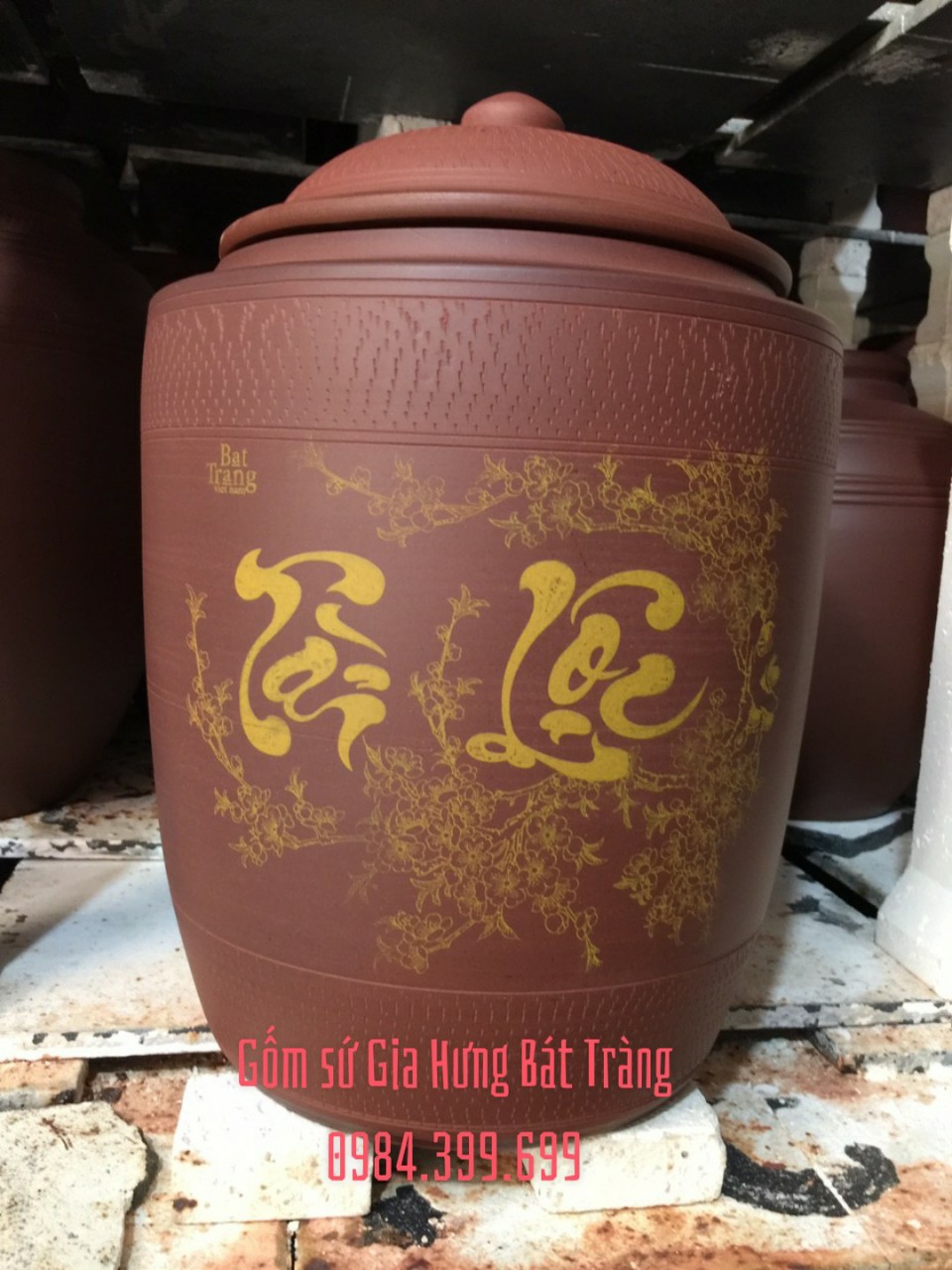 Hũ đựng gạo 15kg gốm sứ Gia Hưng Bát Tràng