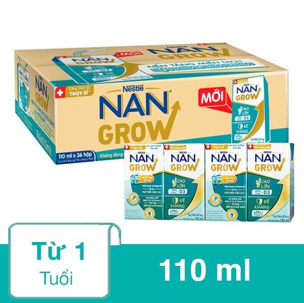 Thùng 36 hộp sữa pha sẵn Nestlé Nan Grow 110ml cho trẻ từ 1 tuổi