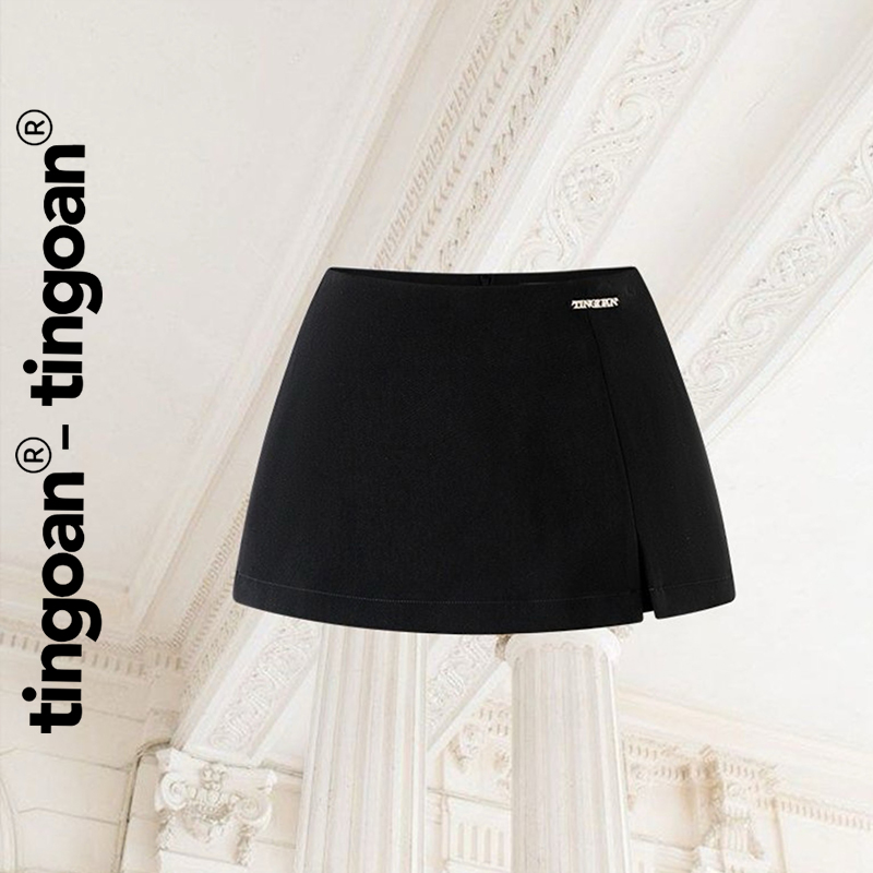 Tingoan® - chân váy ngắn cạp thấp đen sẻ vạt lệch rose skirt/bl