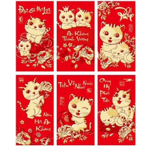 Set 6 bao lì xì đỏ tết quý mão 2023