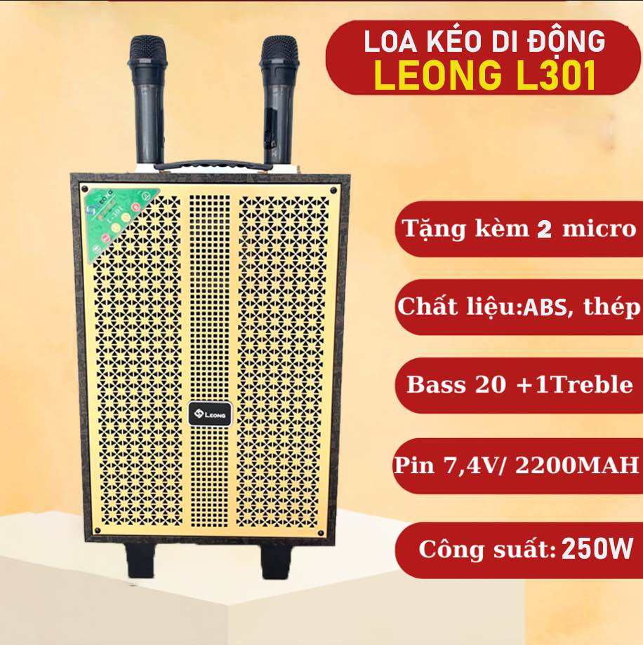 Loa Karaoke Bluetooth Xách Tay Leong L301 Bass 2 Tấc Kèm 2 MicroCông Suất Đầu Ra 250wHệ Thống Loa Khuếch Đại Hai Chiều Mang Đến Âm Thanh Rõ RàngSắc NétHỗ Trợ Đầy Đủ Cổng Kết Nối Bluetooth 5.0Đầu Vào MicroGuitarUsbThẻ Sd