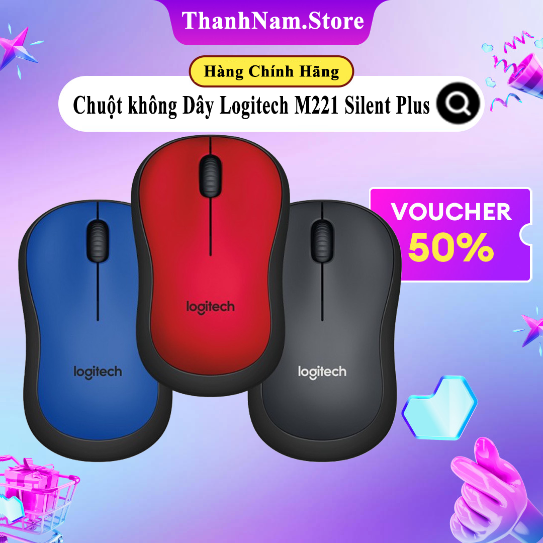 Chuột không dây Logitech M221 Silent Plus , giảm ồn Silent - Bảo Hành Chính Hãng 36 Tháng