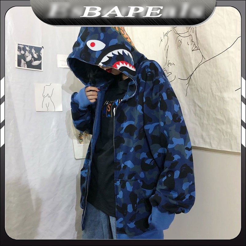Áo khoác nam và nữ cá mập bape vn hoodie len unisexhàn quốc