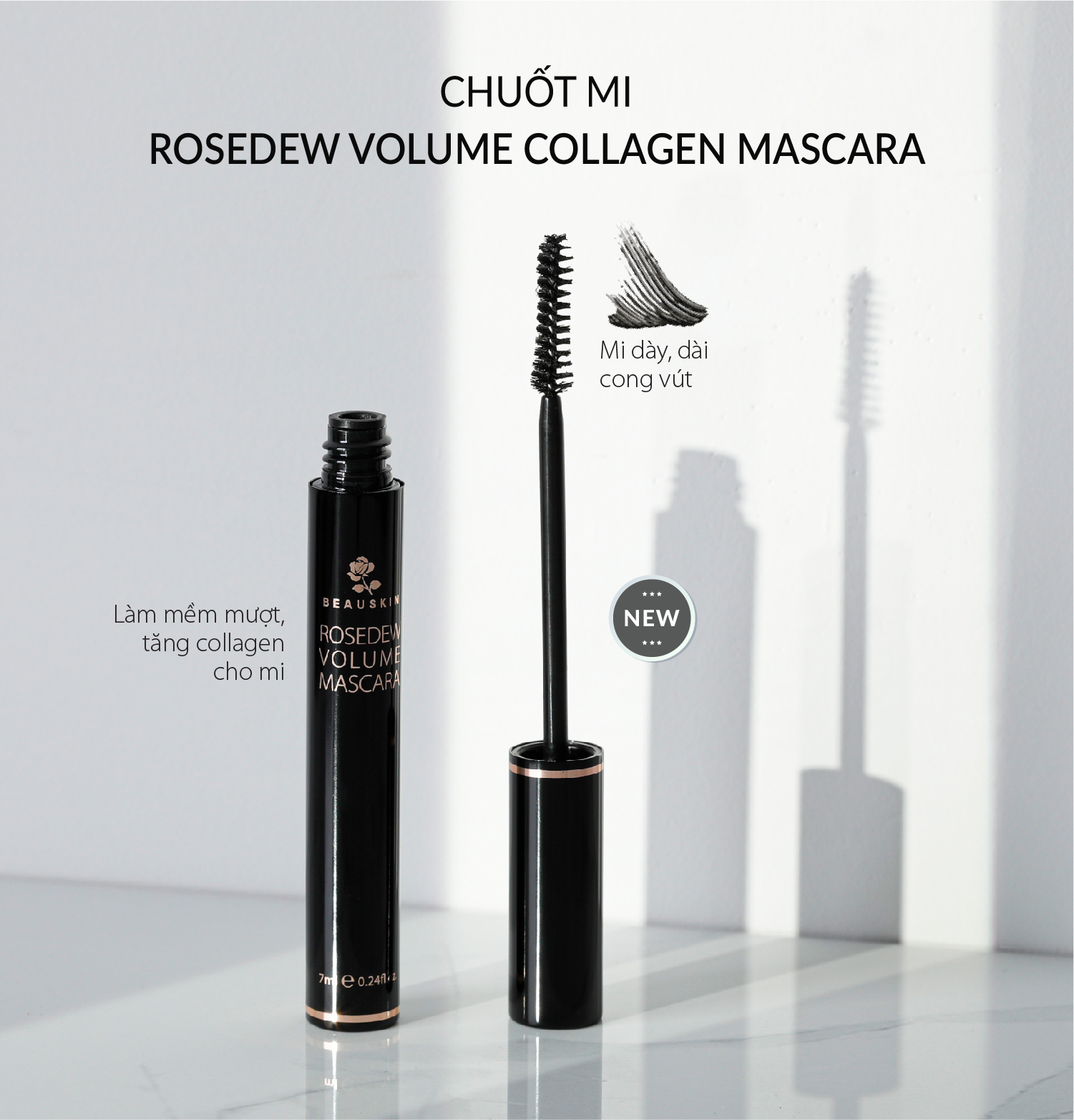 Chuốt mi 2 đầu cho làn mi dài và dày cuốn hút Beauskin Rosedew Mascara Long & Volume Dual - Hàn Quốc Chính Hãng