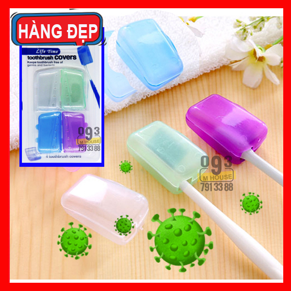 Combo 4 nắp đậy bàn chải đánh răng hộp bọc đầu bảo vệ bàn chải