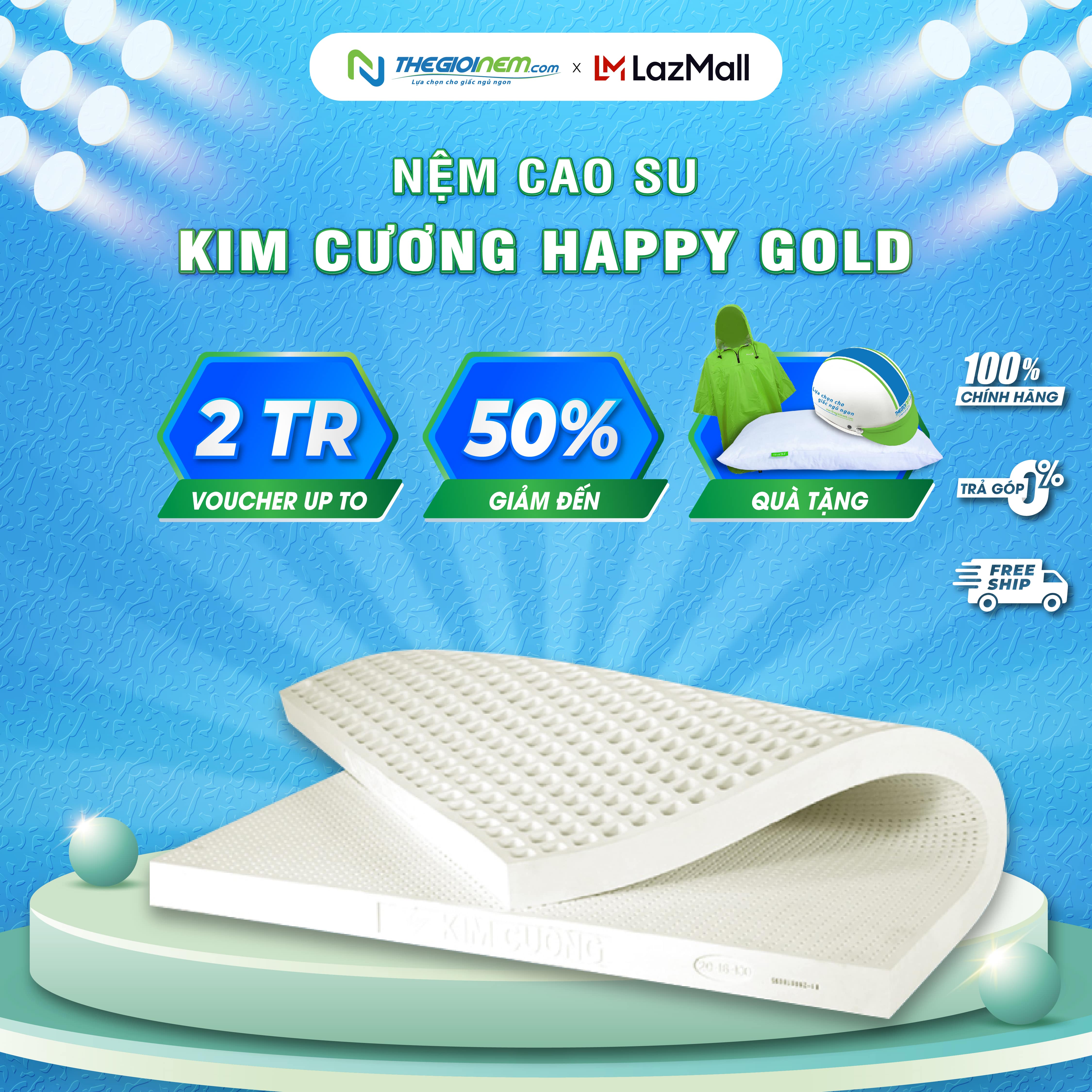 Nệm nằm ngủ 100 cao su thiên nhiên Kim Cương Happy Gold.