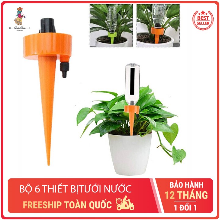 Bộ 6 thiết bị tưới nước tự động nhỏ giọt van xả chậm tưới cây thông minh nút vặn đen BELLA925